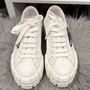 Prada white Canvas Sneakers with Black Logo